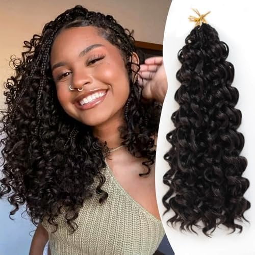 Wave Crochet Hair Prelooped 14inch Water Wave Crochet Hair For Black Women Boho Short Curly Braids Twisted 4Pack Brown Pre looped Synthetic Hair(2#)