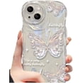 thumbnail image 1 of Wave Curl Border Butterfly Phone Case with or Without Glitter Pink Paper, with or Without Chain, Girly, for iPhone 15 14 13 12 11 Pro Max X XS XR 7 8 Phone Case (A6,iPhone X/XS), 1 of 8