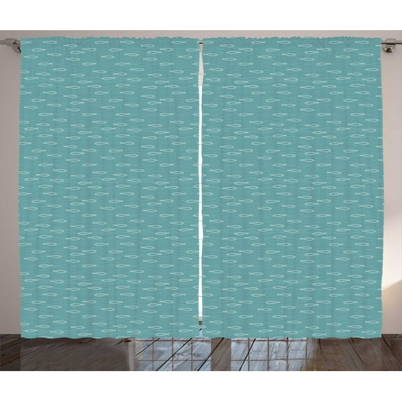 Ambesonne Wave Curtains 2 Panel Set, Sea Animals Calm Doodle Art, 108" x 90", White and Pale Teal