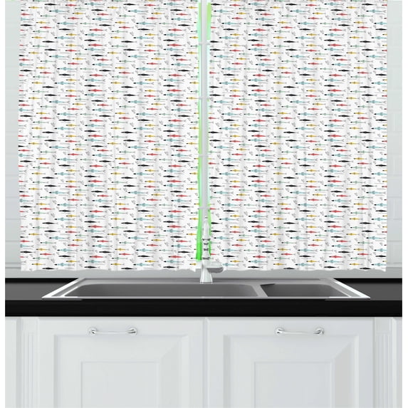 Wave Curtains 2 Panels Set, Sketch Design Underwater World Pattern with Colorful Abstract Fish Stream Ocean Print, Window Drapes for Living Room Bedroom, 55"W X 39"L,Multicolor, by Ambesonne