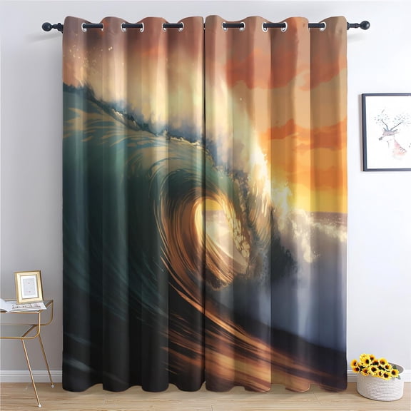 Wave Curtains For Bedroom Living Room, Ocean Wave Blackout Curtains & Home Decor, Sea Wave Window Curtains, Thermal Room Darkening Grommet Drapes 38"W x 54"L (Pack of 2)