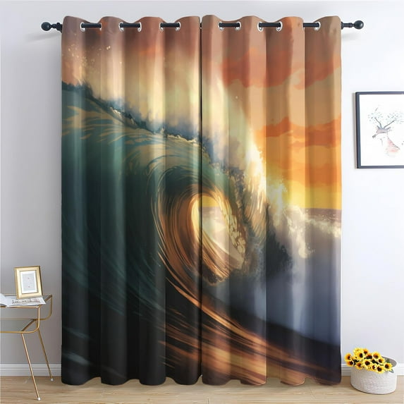 Wave Curtains For Bedroom Living Room, Ocean Wave Blackout Curtains & Home Decor, Sea Wave Window Curtains, Thermal Room Darkening Grommet Drapes 52"W x 84"L (Pack of 2)