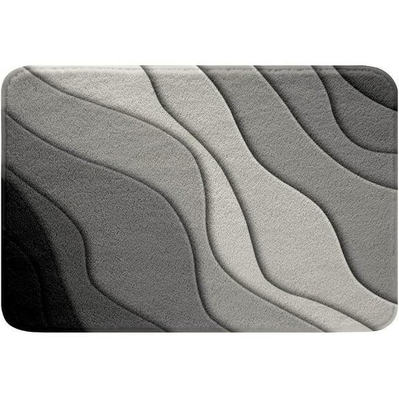 Wave Curve Bath Mats for Bathroom,Black White Gray Bathroom Mats Rugs Modern Creative Design Machine Washable Rug Carpets Floor Mat Bathroom Decorations 16x24 Inches for Kitchen Bedroom Door Mat
