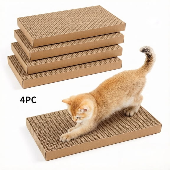 Wave Curved Corrugated Cat Scratcher Pad, Reversible Double-Sided Cat Scratching Board, Durable Furniture Protector for Indoor Adult Cats, 1/2/4/8 Pack