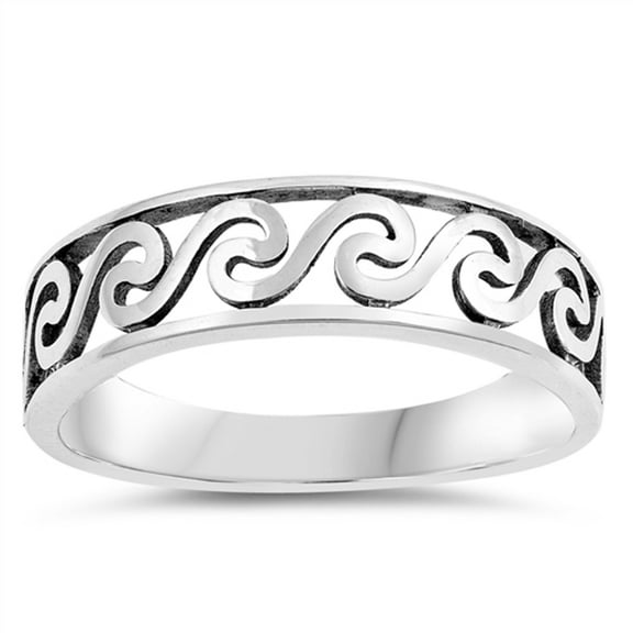 Wave Cutout Ocean Sea Thumb Stackable Ring .925 Sterling Silver Band Jewelry Female Male Size 8