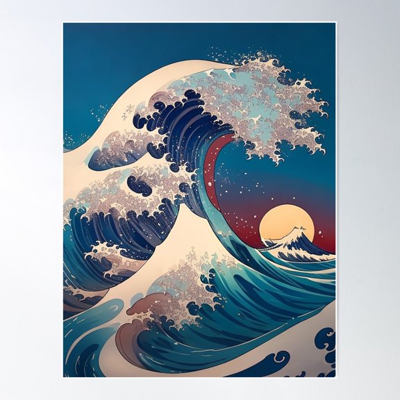 Wave Dance Dynamic Japanese Wave Poster Wall Art, Modern Wall Decor For Living Room Bedroom, 12x18 UNFRAMED