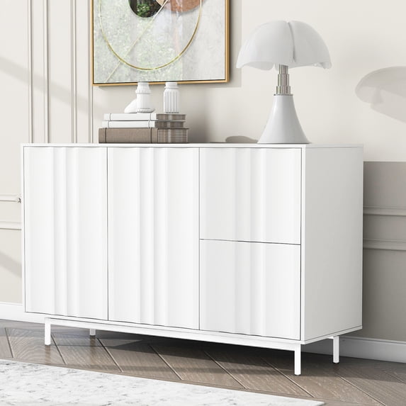 Wave Design 2-Door 2-Drawer Cabinet with Adjustable Interior / Fits Different Home Decor