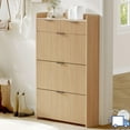 thumbnail image 1 of Wave Design Shoe Cabinet with 3 Flip Drawers & 2 Top Drawers – Slim Entryway Shoe Organizer with Side Hook, Raised Tabletop, and Hidden Storage, 1 of 8