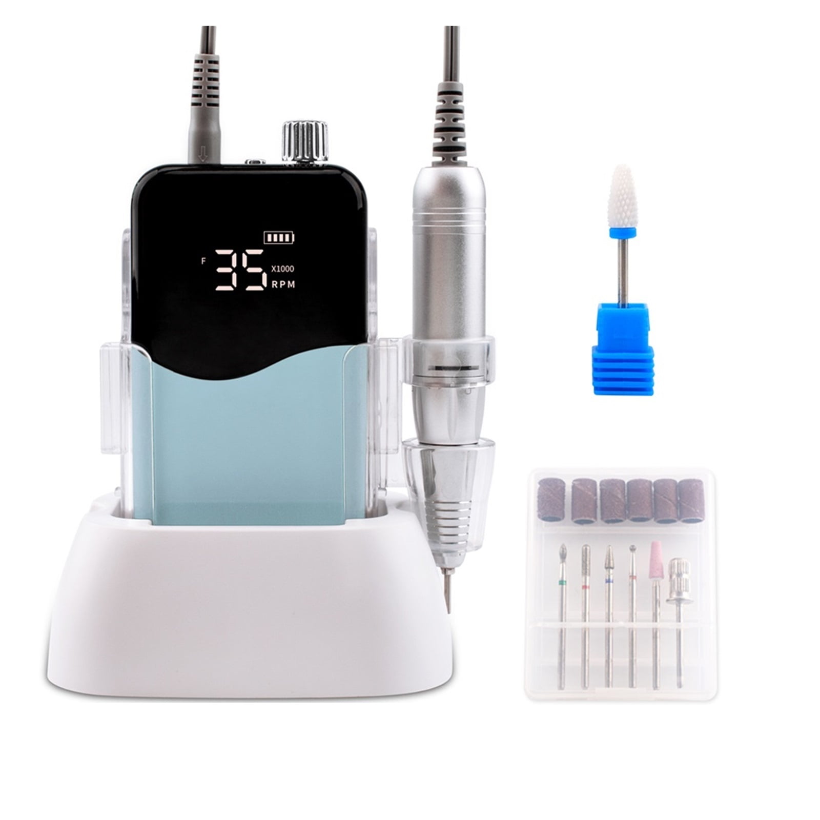 Wave Desktop Cordless Base Electric Nail Drill Machine 35000rpm Drill Set For Manicure Pedicure Rechargeable Battery Wireless ,Lightweight and Portable