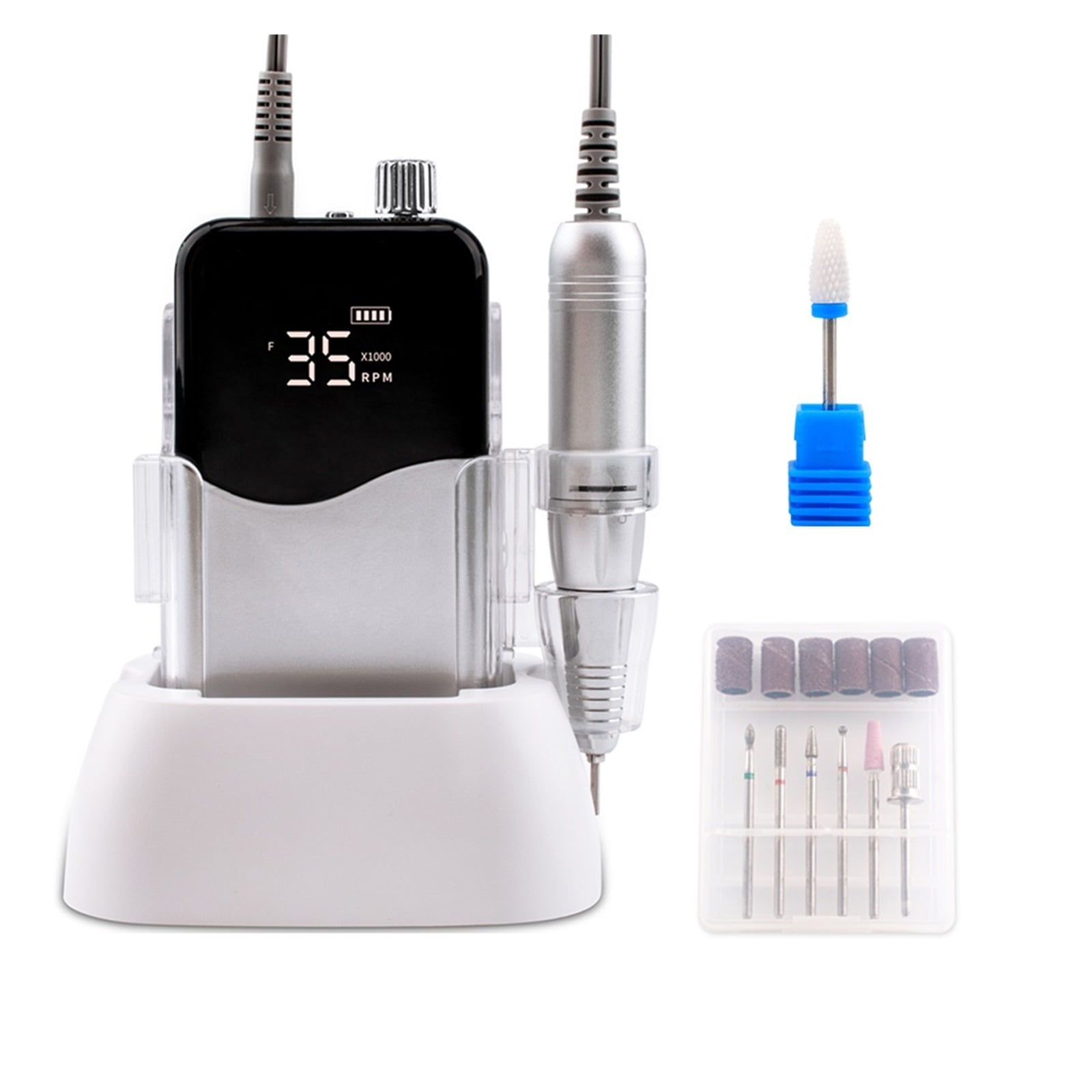 Wave Desktop Cordless Base Electric Nail Drill Machine 35000rpm Drill Set For Manicure Pedicure Rechargeable Battery Wireless ,Lightweight and Portable