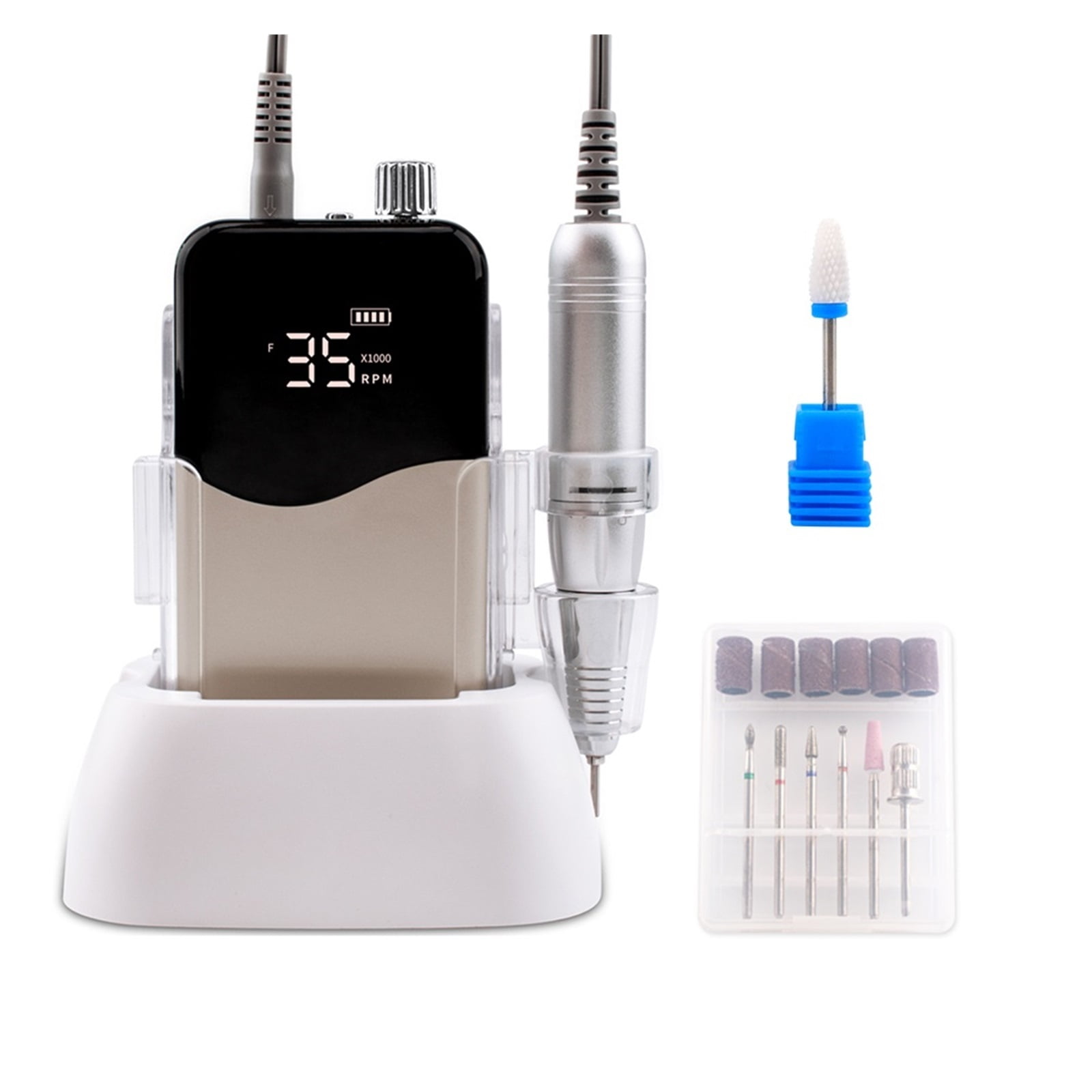Wave Desktop Cordless Base Electric Nail Drill Machine 35000rpm Drill Set For Manicure Pedicure Rechargeable Battery Wireless ,Lightweight and Portable
