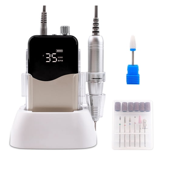 Wave Desktop Cordless Base Electric Nail Drill Machine 35000rpm Drill Set For Manicure Pedicure Rechargeable Battery Wireless ,Lightweight and Portable