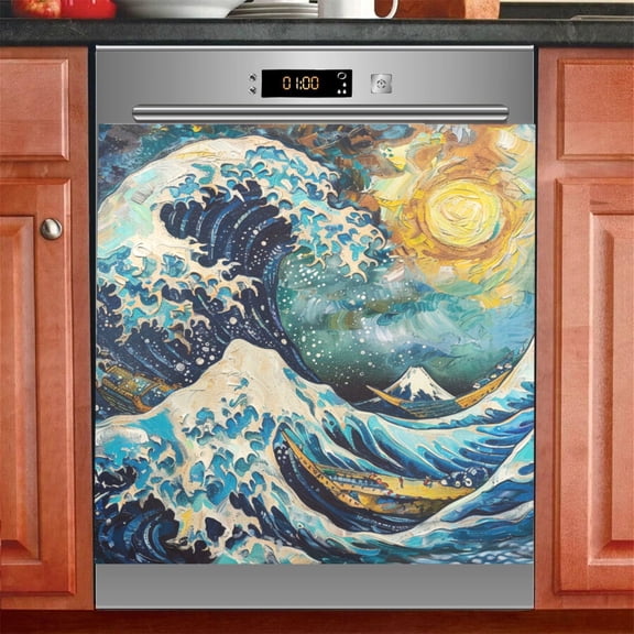 Wave Dishwasher Magnetic Refrigerator Magnet Cover Kitchen Art Panel Decal Sticker Home Decorative 23"x26"