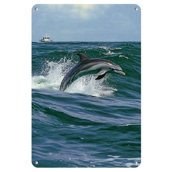Wave Dolphin" Iron Wall Art Sign - 8x12 Inch, Perfect for Home, Restaurant, Bar, Cafe & Garage Decor, Perfect for Room Decor