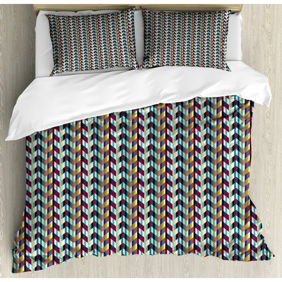 Wave Duvet Cover Set, Colorful Geometric Abstract Classic Fashion Repeating Pattern of Zigzag Shapes Print, Decorative 3 Piece Bedding Set with 2 Pillow Shams, King Size, Multicolor, by Ambesonne