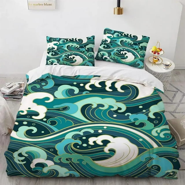 Wave Duvet Cover Set Hokusai Pattern Japanese Ukiyoe Quilt Cover