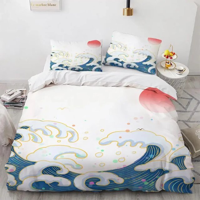 Wave Duvet Cover Set Hokusai Pattern Japanese Ukiyoe Quilt Cover