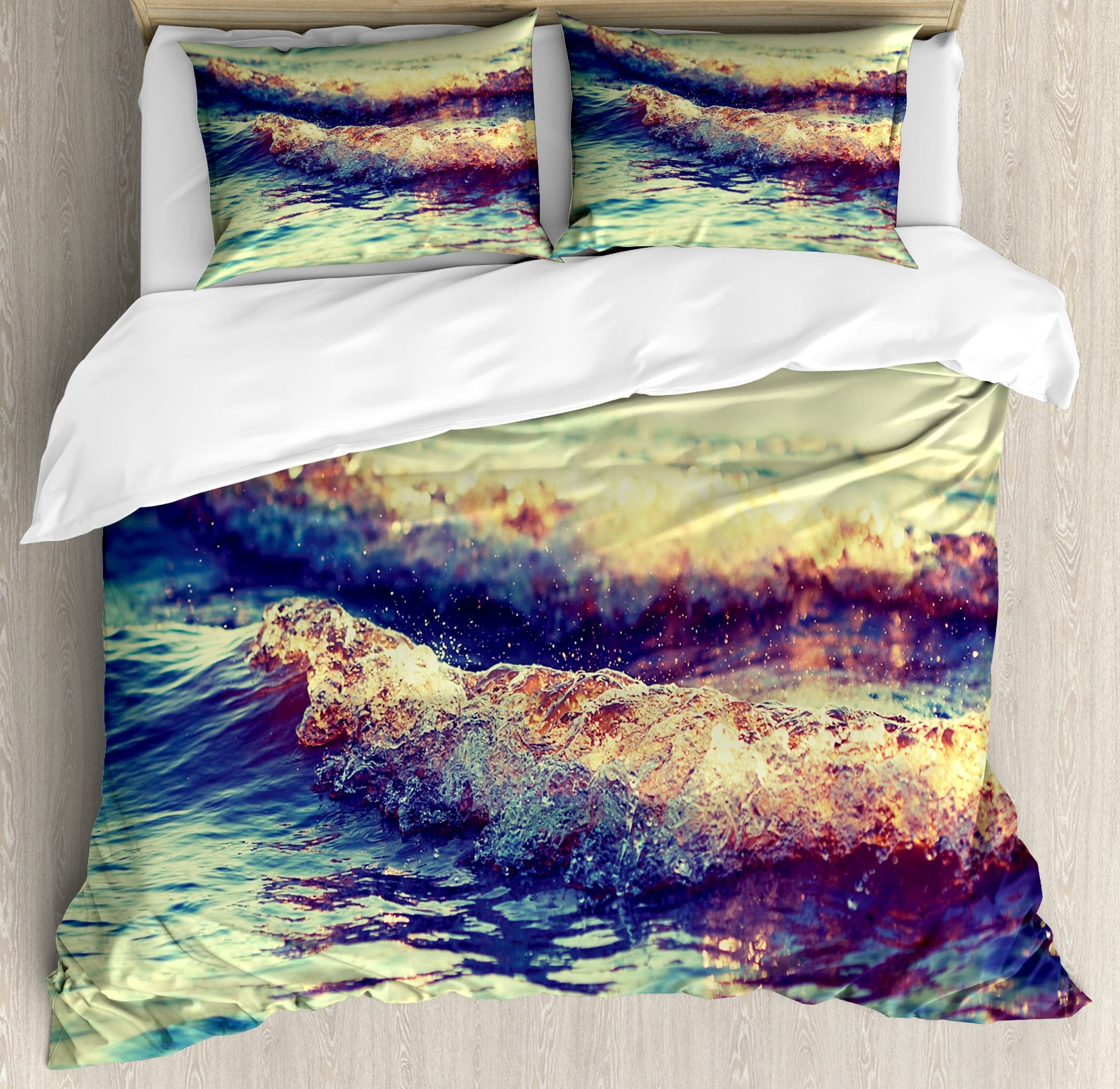 King Multicolor Tropical Ocean Waves Duvet Cover Set