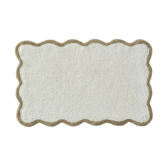 Wave Edge Absorbent Floor Mat - Cream Beige Scalloped Bathroom Rug - Soft Washable Non-Slip Rug for Bathroom Entryway Bedroom Living Room Home Decor(A)