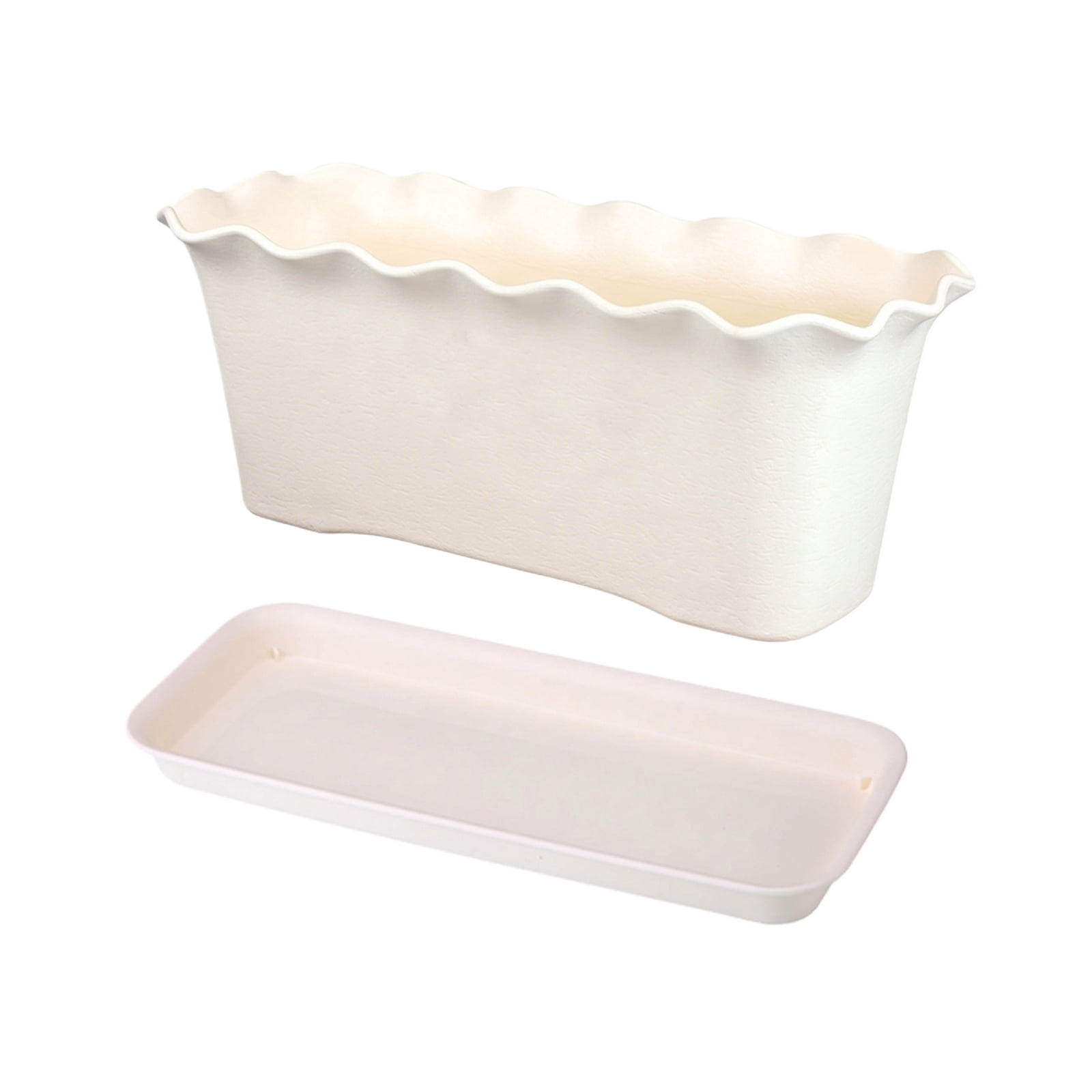Wave Edge Plastic Planter Box for Indoor Outdoor Garden Planting with Drainage Tray White Medium Size Flower Pot for Balcony Window Decor Planting flower troughs