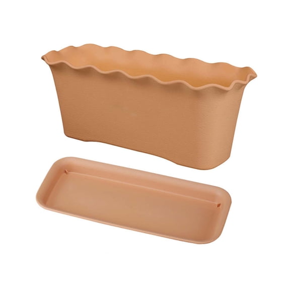 Wave Edge Plastic Planting Trough, Home Vegetable Planter Box for Balcony Flower Long Rectangular Pot for Herb 12x6Inch Light Brown