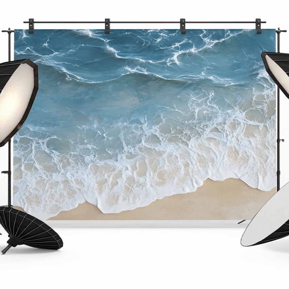Wave Effect Modern Art Backdrop for Photography, Abstract Blue Beach Photo Backdrop Portrait Background Party Banner Photo Backgrounds for Studio Booth Props, 12x8ft