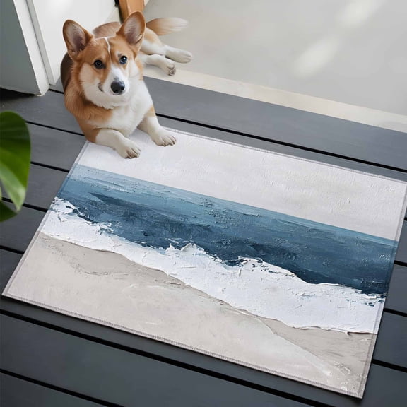 Wave Effect Modern Art Front Door Rugs 2x3 ft Abstract Blue Oil Painting Small Rug for Entryway Non Slip Washable Bathroom Door Mat Absorbent Floor Mat for Indoor Entrance