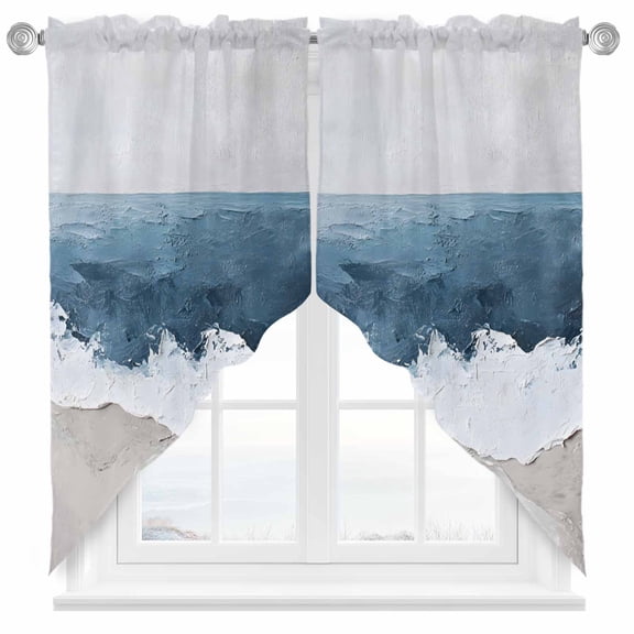 Wave Effect Modern Art Swag Valances for Windows 2 Pack Abstract Blue Oil Painting Swag Kitchen Curtains 45 Inches Long Rod Pocket Short Window Treatment for Kitchen Bathroom 36"x45"