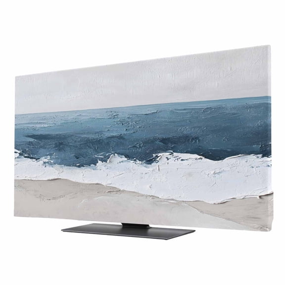 Wave Effect Modern Art TV Dust Cover 24 Inch, Abstract Blue Oil Painting Computer Monitor Cover Dustproof Stretchable Indoor TV Screen Protector for LED LCD Universal Monitors