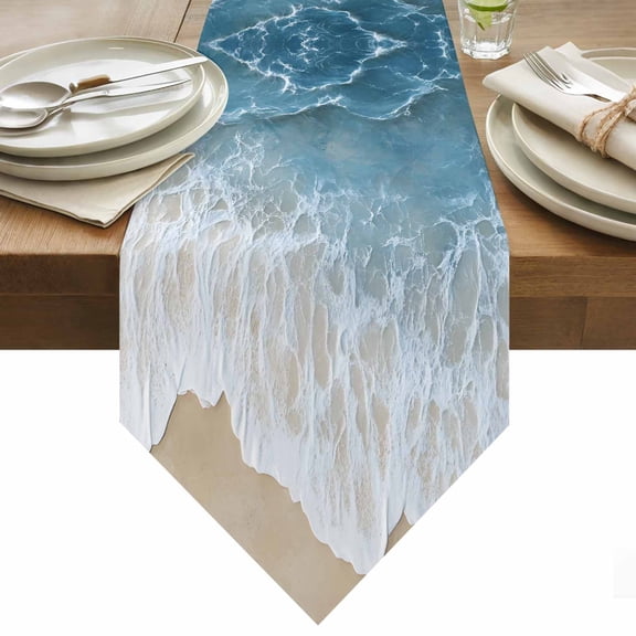 Wave Effect Modern Art Table Runner 36 Inches Long Abstract Blue Beach Table Runners for Dining Room Tabletop Dresser Scarf Home Party Banquet Wedding Holiday Decoration