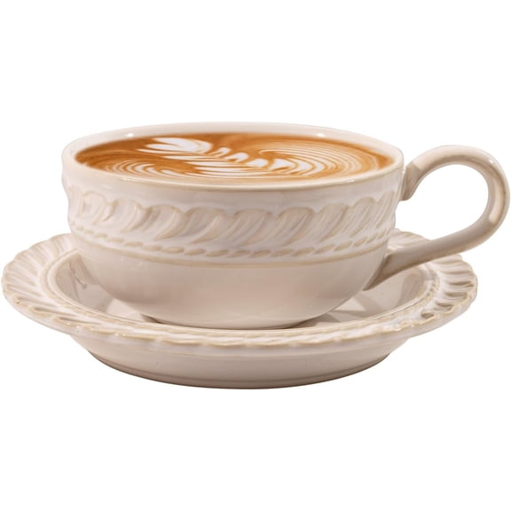 Wave Embossed 12 OZ Porcelain Latte Cup and , Cappuccino Mug for Espresso Turkish Coffee , Microwave Dishwasher Safe Christmas for Cafe