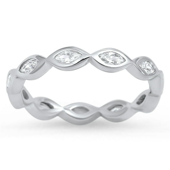 Wave Eternity Eye Ring .925 Sterling Silver Stackable Band White CZ Jewelry Female Size 10