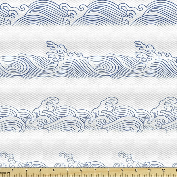 Ambesonne Wave Fabric by the Yard Upholstery, Abstract Sea Ocean Pattern, 1 Yard, Azure Blue White