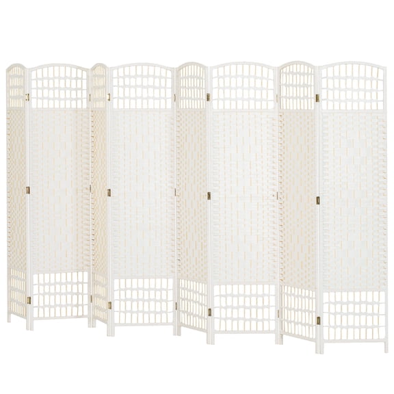 Wave Fiber Privacy Screen - 8 Panel Portable Room Divider for Home & Office, White