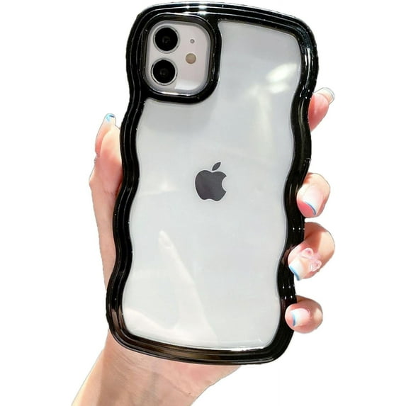 Wave Frame Candy Color Edge Clear Soft Case for iPhone (Black,iPhone 11 Pro Max)