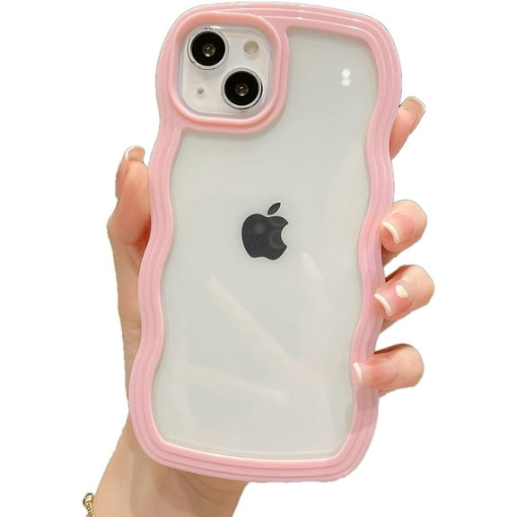 Wave Frame Candy Color Edge Clear Soft Case for iPhone (Pink,iPhone 13)