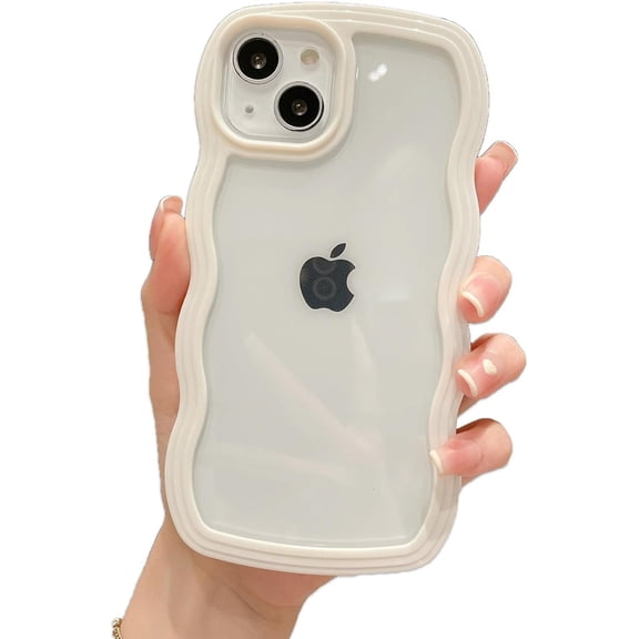Wave Frame Candy Color Edge Clear Soft Case  for iPhone (White,iPhone 14 Pro)