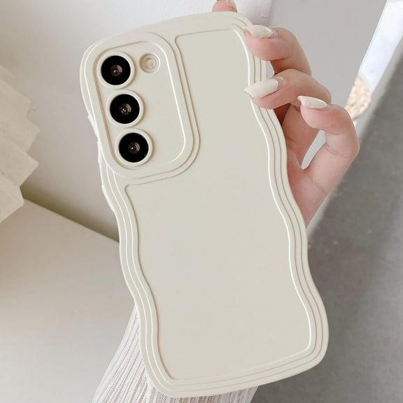 Wave Frame Case for Samsung Galaxy A15 4G/5G Phone Case,Cute Wave Frame Slim Fit Shockproof Phone Bumper Cover Soft Pretty Curly Wavy Case Anti-Scratch TPU Case -White