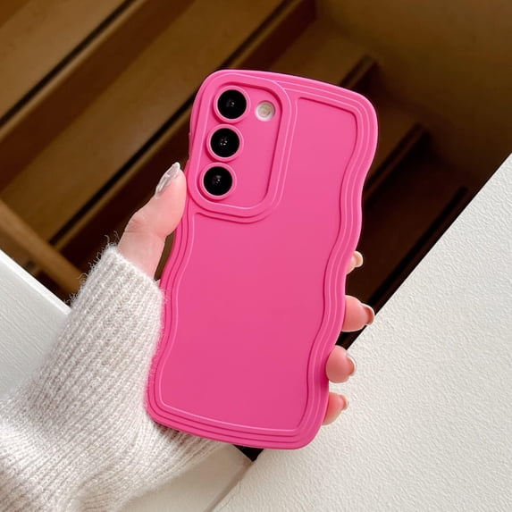 Wave Frame Case for Samsung Galaxy S24 5G Phone Case,Cute Wave Frame Slim Fit Shockproof Phone Bumper Cover Soft Pretty Curly Wavy Case Anti-Scratch TPU Case -Hot Pink