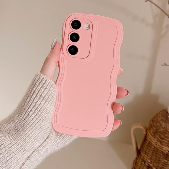 Wave Frame Case for Samsung Galaxy S24 Plus 5G Phone Case,Cute Wave Frame Slim Fit Shockproof Phone Bumper Cover Soft Pretty Curly Wavy Case Anti-Scratch TPU Case -Pink