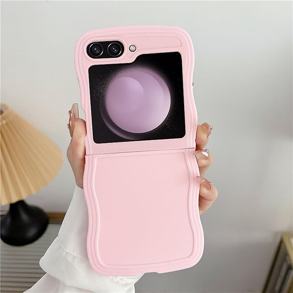 Wave Frame Case for Samsung Galaxy Z Flip 5 5G Phone Case,Cute Wave Frame Slim Fit Shockproof Phone Bumper Cover Soft Pretty Curly Wavy Case Anti-Scratch TPU Case -Pink