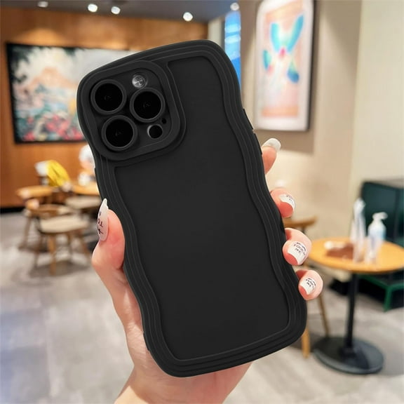 Wave Frame Case for iPhone 13 Pro 6.1 inch Phone Case,Cute Wave Frame Slim Fit Shockproof Phone Bumper Cover Soft Pretty Curly Wavy Case Anti-Scratch TPU Case -Black