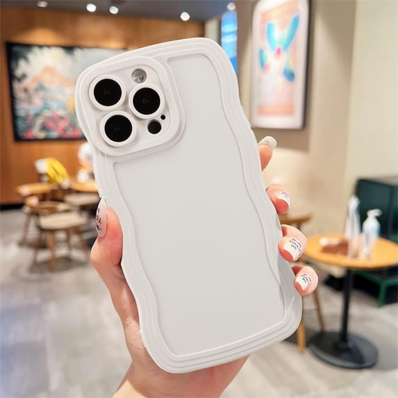 Wave Frame Case for iPhone 13 Pro 6.1 inch Phone Case,Cute Wave Frame Slim Fit Shockproof Phone Bumper Cover Soft Pretty Curly Wavy Case Anti-Scratch TPU Case -White