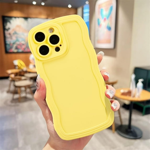 Wave Frame Case for iPhone 14 Pro Max 6.7 inch Phone Case,Cute Wave Frame Slim Fit Shockproof Phone Bumper Cover Soft Pretty Curly Wavy Case Anti-Scratch TPU Case -Yellow