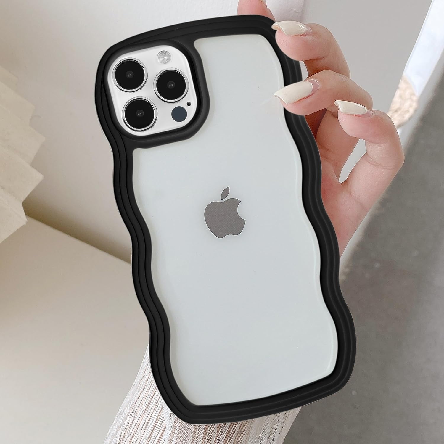 Wave Frame Case for iPhone 15 Pro Max 6.7 inch Phone Case,Cute Wave Frame  Slim Fit Shockproof Phone Bumper Cover Soft Pretty Curly Wavy Case  Anti-Scratch TPU Case - Black - Walmart.com