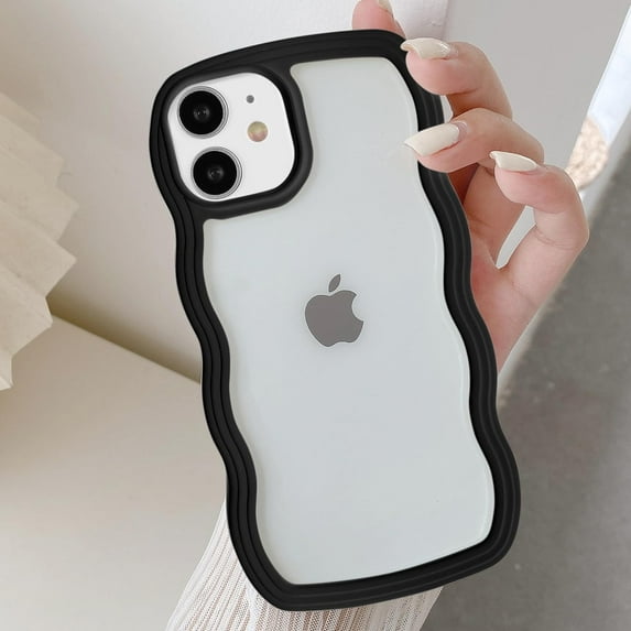 Wave Frame Clear Case for iPhone 11 6.1 inch Case Clear,Cute Wave Frame Slim Fit Shockproof Phone Bumper Cover Translucent Soft Pretty Anti-Scratch TPU Case - Black
