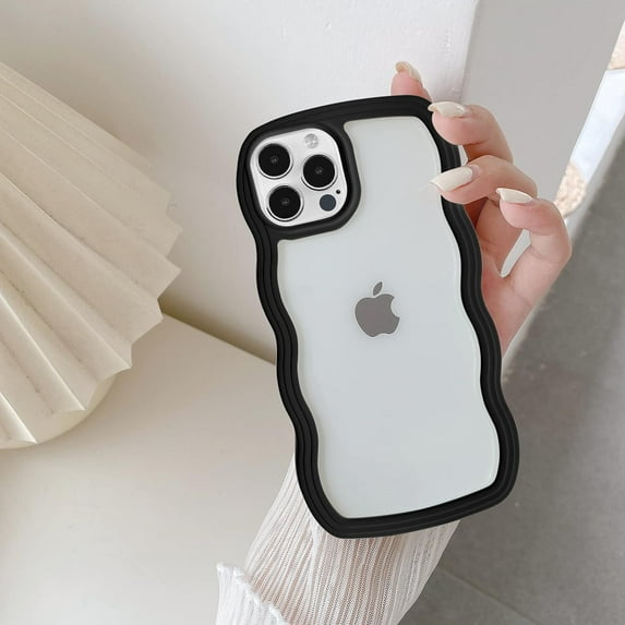 Wave Frame Clear Case for iPhone 12/iPhone 12 Pro 6.1 inch Case Clear,Cute Wave Frame Slim Fit Shockproof Phone Bumper Cover Translucent Soft Pretty Anti-Scratch TPU Case - Black