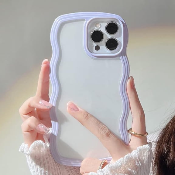 Wave Frame Clear Case for iPhone 14 Pro 6.1 inch Phone Case,Cute Wave Frame Slim Fit Shockproof Phone Bumper Cover Translucent Soft Pretty Anti-Scratch TPU Case - Purple