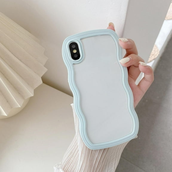 Wave Frame Clear Case for iPhone X/XS, Curly Clear Phone Case, Cute Wavy Phone Case for Girl Slim Fit Shockproof Phone Cover Bumper Soft Pretty Case for Women - Baby Blue