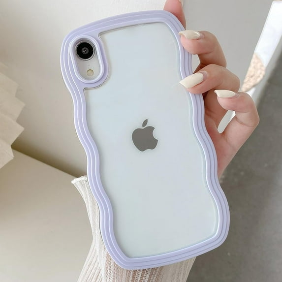 Wave Frame Clear Case for iPhone XR Phone Case,Cute Wave Frame Slim Fit Shockproof Phone Bumper Cover Translucent Soft Pretty Anti-Scratch TPU Case - Purple